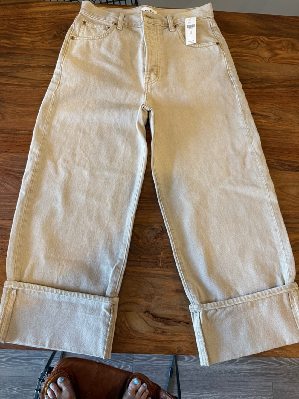 pistola Beige High-Rise Cuffed Straight Ryder Jeans